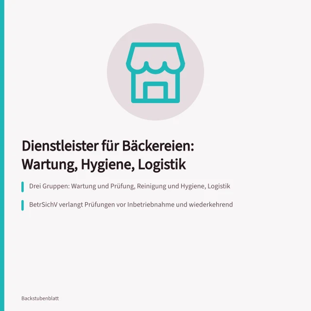 Dienstleister für Bäckereien in Wartung, Hygiene und Logistik. Bäckereidienstleister finden mit Checkliste für Wartung, Reinigung und Logistik